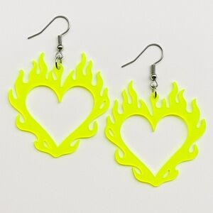 Neon Yellow Heart Flame Earrings​